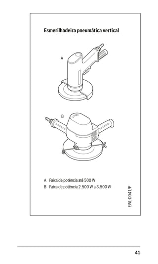 41
A
B
Esmerilhadeira pneumática vertical
A Faixa de potência até 500 W
B Faixa de potência 2.500 W a 3.500 W
EWL-D041/P
 