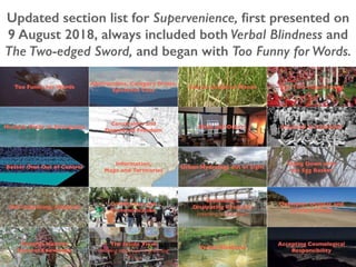 Updated section list for Supervenience, first presented on
9 August 2018, always included both Verbal Blindness and
The Two-edged Sword, and began with Too Funny for Words.
 