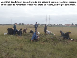 Until that day, I’d only been drawn to the adjacent Iramoo grasslands reserve
and needed to remember what I was there to record, and to get back more.
 