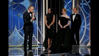 Alexander Skarsgaard kisses his
award for Best Performance by an
Actor in a Supporting Role in a
Series, Limited Series, or Motion
Picture Made for Television for Big
Little Lies. Paul Drinkwater/Courtesy
of NBC
 