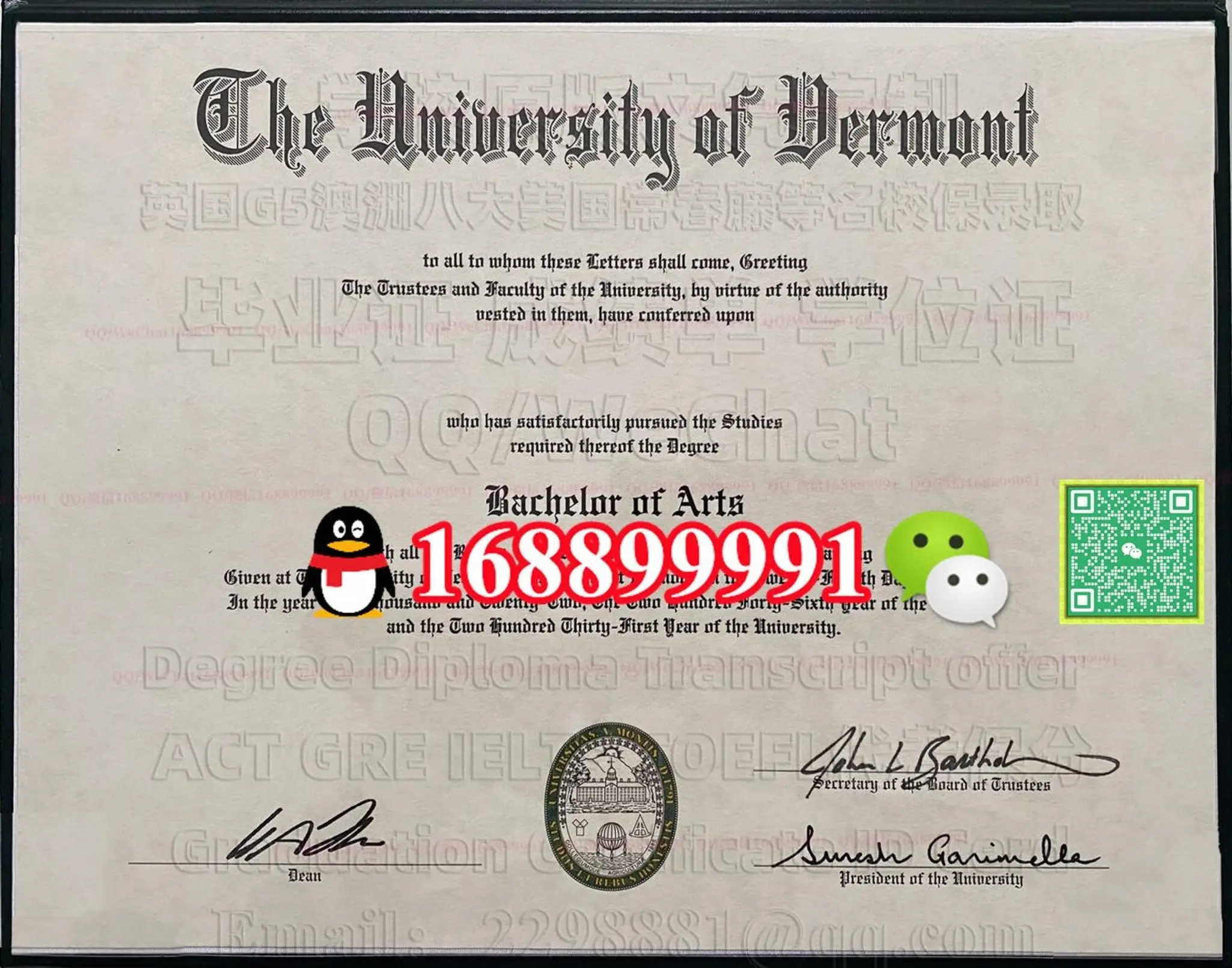 University of Vermont degree offer diploma Transcript PPT