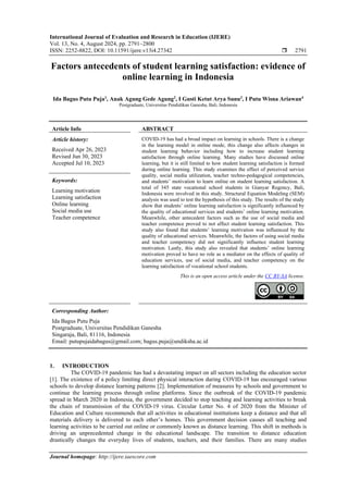 Factors antecedents of student learning satisfaction: evidence of ...
