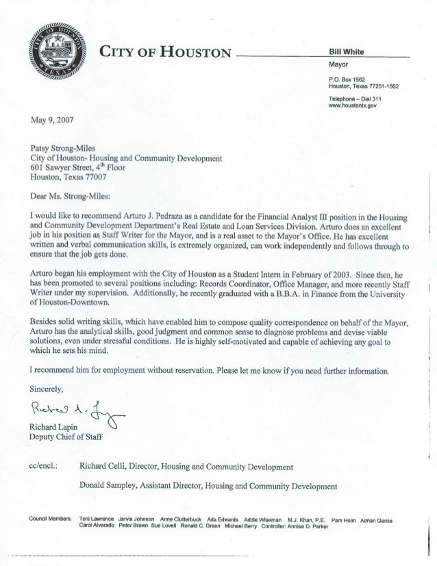 letter of recommendation mayors office 2007 mayor recommendation letter