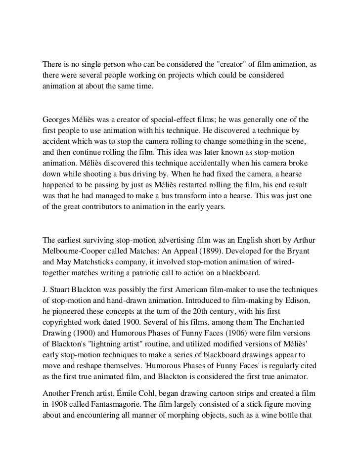 Sample essay history of animation