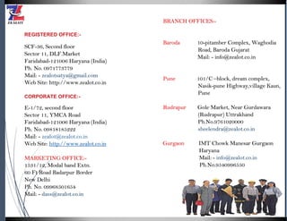 REGISTERED OFFICE:-
SCF-36, Second floor
Sector 11, DLF.Market
Faridabad-121006 Haryana (India)
Ph. No. 0971773779
Mail: - zealotsatya@gmail.com
Web Site: http://www.zealot.co.in
CORPORATE OFFICE:-
E-1/72, second floor
Sector 11, YMCA Road
Faridabad-121006 Haryana (India)
Ph. No. 09818185222
Mail: - zealot@zealot.co.in
Web Site: http://www.zealot.co.in
MARKETING OFFICE:-
1531/12, Modal band Extn.
60 Ft Road Badarpur Border
New Delhi
Ph. No. 09968501654
Mail: - dass@zealot.co.in
BRANCH OFFICES:-
Baroda 10-pitamber Complex, Waghodia
Road, Baroda Gujarat
Mail: - info@zealot.co.in
Pune 101/C –block, dream complex,
Nasik-pune Highway,village Kaun,
Pune
Rudrapur Gole Market, Near Gurdawara
(Rudrapur) Uttrakhand
Ph.No.9761020000
sheelendra@zealot.co.in
Gurgaon IMT Chowk Manesar Gurgaon
Haryana
Mail: - info@zealot.co.in
Ph.No.9540996550
 