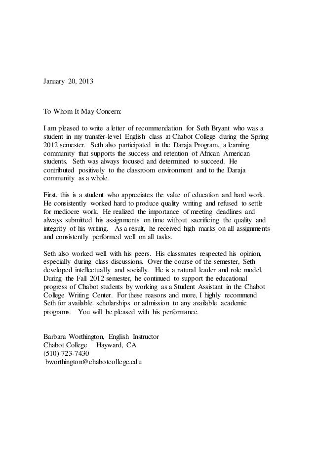 recommendation letter from mrs worthington january 20 2013 to whom it may concern i am pleased