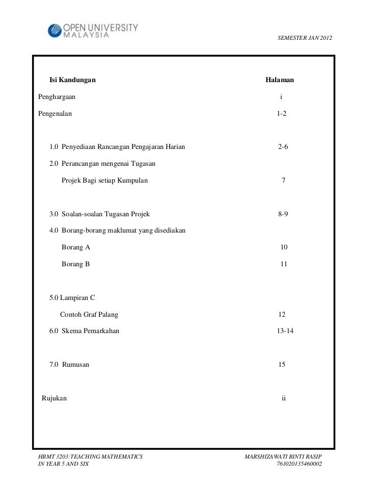 Contoh Isi Kandungan Assignment - sollpycs