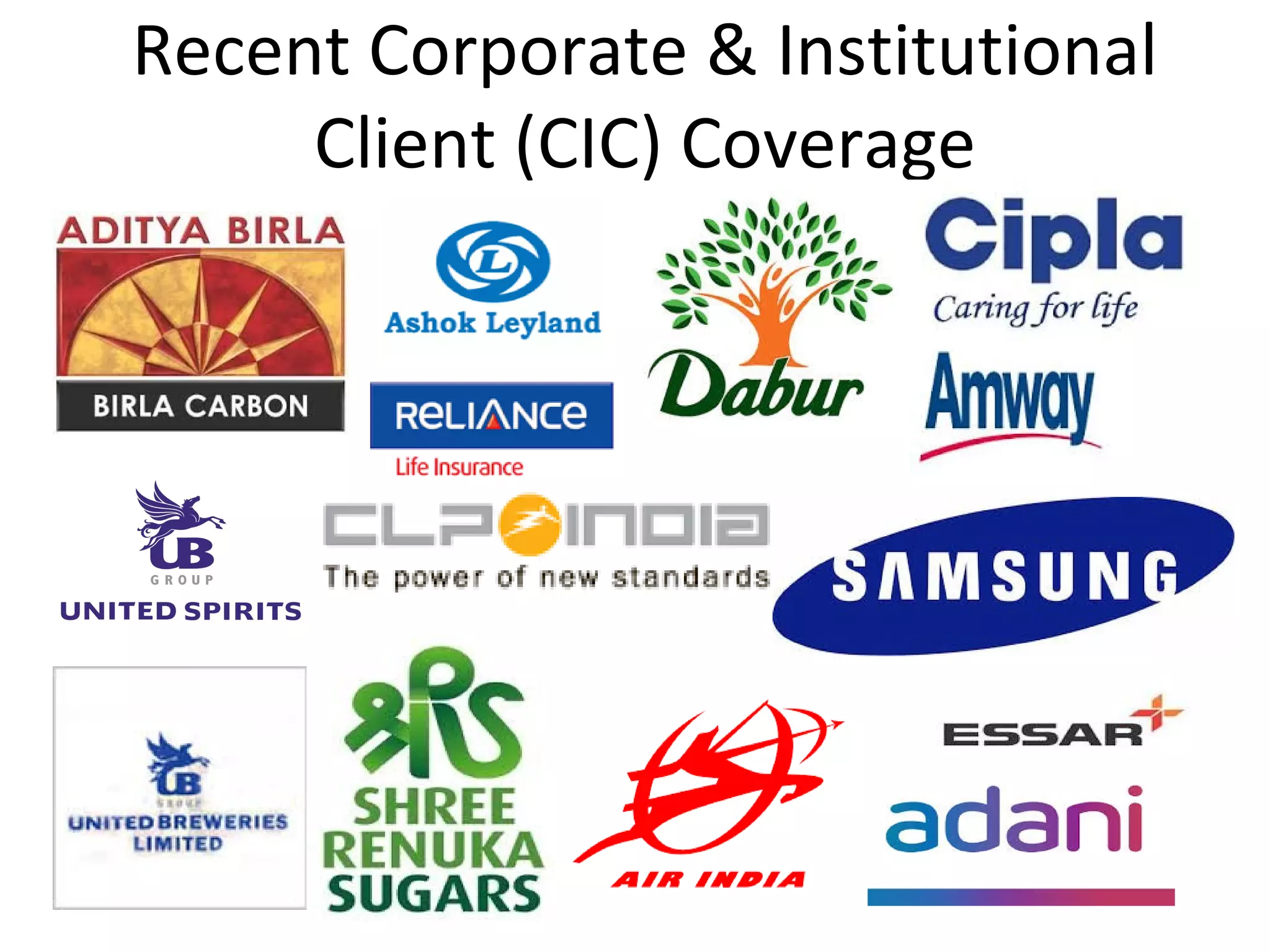 Recent Corporate & Institutional
Client (CIC) Coverage
 