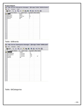 Project Report
Table: tblBrands
Table: tblCategories
- 100 -
 