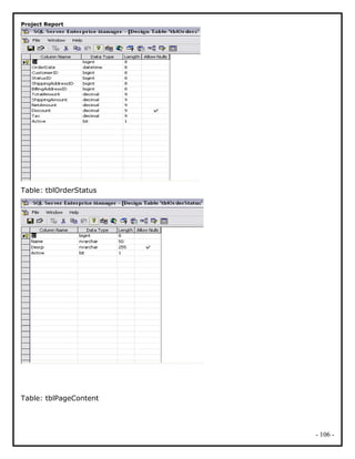Project Report
Table: tblOrderStatus
Table: tblPageContent
- 106 -
 