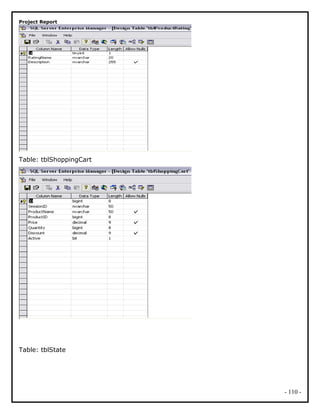 Project Report
Table: tblShoppingCart
Table: tblState
- 110 -
 