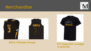 Merchandise
$30 A.J Rompza Jerseys
$17 Camp shirt, included
in camp fee
 