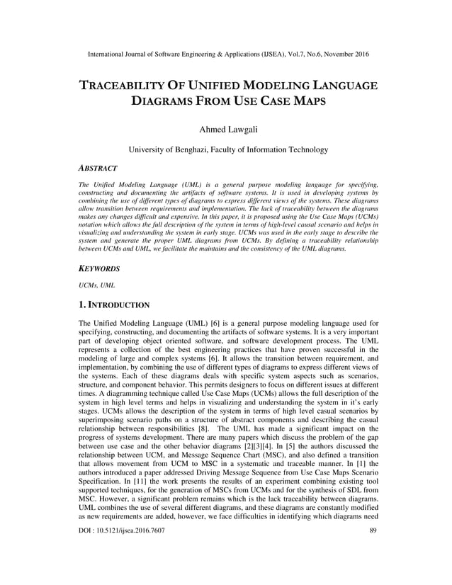 TRACEABILITY OF UNIFIED MODELING LANGUAGE DIAGRAMS FROM USE CASE MAPS | PDF