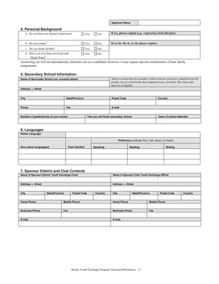 Rotary Project Forms Rotary Exchange Program | PDF