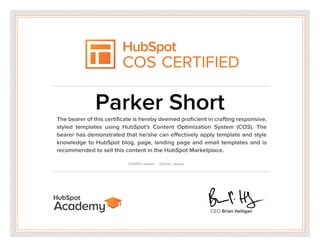 HubSpot COS Certificate