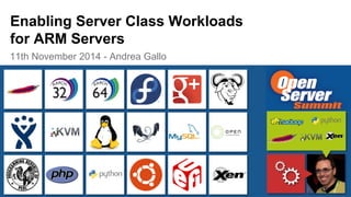 Enabling Server Class Workloads 
for ARM Servers 
11th November 2014 - Andrea Gallo 
 