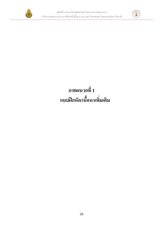 คู่มือสื่อการสอนวิชาคณิตศาสตร์ โดยความร่วมมือระหว่าง
สานักงานคณะกรรมการการศึกษาขั้นพื้นฐาน และ คณะวิทยาศาสตร์ จุฬาลงกรณ์มหาวิทยาลัย




                    ภาคผนวกที่ 1
                 แบบฝึกหัด/เนื้อหาเพิ่มเติม




                                     29
 