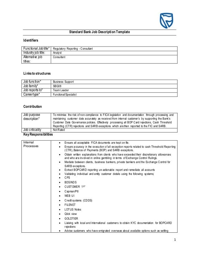 standard bank job description template regulatory reporting 1 638