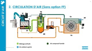 Mélange air/huile
Air ambiant aspirée
Air compressé humide
Vp
Ca
Co
IV
CV
AR
E
AV
MT
mercredi 14 septembre 2022
15
CIRCUIT
D’AIR
2. CIRCULATION D’AIR (Sans option FF)
 