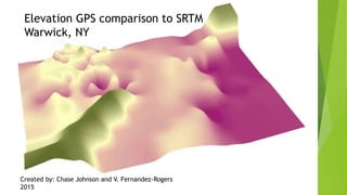 Elevation GPS comparison to SRTM
Warwick, NY
Created by: Chase Johnson and V. Fernandez-Rogers
2015
 