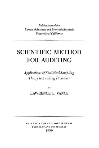 Scientific Method of Auditing Lawrence L. Vance | PDF