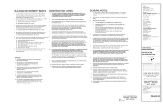 ALL HVAC SYSTEM COMPONENTS SHOWN ON DRAWINGS CONVEY THE
SCHEMATIC INTENT OF THE DESIGN. CONTRACTOR SHALL COORDINATE
THE COMPONENT LOCATIONS INCLUDING ELEVATION WITH BUILDING
COMPONENTS AND WITH OTHER TRADES.
1.
DUCTS, PIPES AND CONDUITS SHALL BE RUN AS HIGH AS POSSIBLE.2.
DUCT TRANSITIONS SHALL BE FABRICATED WITH FLAT BOTTOMS UNLESS
OTHERWISE NOTED.
3.
PROVIDE SLEEVES FOR ALL PIPES PENETRATING WALLS, FLOORS AND
ROOFS AS PER SPECIFICATIONS. ALL OPENINGS AROUND PENETRATIONS
SHALL BE FIRE STOPPED & FIRE PROOFED WITH NYC BUILDING
DEPARTMENT APPROVED MATERIALS. COORDINATE PIPE RISER
ENCLOSURES WITH GENERAL CONTRACTOR.
4.
LOCATIONS OF THERMOSTATS AND LOCAL INDICATING PANELS ARE
APPROXIMATE AND SHALL BE COORDINATED TO SUIT FIELD CONDITIONS.
5.
ALL REMOTE THERMOSTATS UNLESS OTHERWISE INDICATED SHALL BE IN A
TAMPER PROOF ENCLOSURE W/ SUFFICIENT OPENING TO ACCORD SENSING
OF ACTUAL SPACE CONDITIONS.
6.
ALL MECHANICAL EQUIPMENT SUPPORTS ARE BASED ON PRELIMINARY
INFORMATION FROM ONE MANUFACTURER. THE CONTRACTOR SHALL BE
RESPONSIBLE FOR CHECKING SIZES FROM CERTIFIED DRAWINGS OF
EQUIPMENT BEING SUBMITTED AND SHALL MAKE ANY STRUCTURAL AND
OTHER BUILDING COMPONENT MODIFICATIONS REQUIRED WITHOUT ANY
ADDITIONAL COST TO THE OWNER.
7.
ELECTRICAL POWER PROVISIONS FOR MECHANICAL EQUIPMENT ARE BASED
ON PRELIMINARY INFORMATION FROM ONE MANUFACTURER. THE
CONTRACTOR SHALL BE RESPONSIBLE FOR CHECKING ELECTRICAL
RATINGS FROM CERTIFIED DRAWINGS AND SHALL MAKE ANY CIRCUIT
DISTRIBUTION MODIFICATION REQUIRED WITHOUT ANY ADDITIONAL COST
TO THE OWNER. THE CONTRACTOR SHALL SUBMIT A SCHEDULE OF SUCH
CHANGES FOR ACCEPTANCE BY THE ENGINEER. ALL ACCEPTED CHANGES
SHALL BE RECORDED ON "AS-BUILTS" DRAWINGS.
8.
SEAL ALL OPENINGS WHERE DUCTS PENETRATE WALLS TO PREVENT AIR
TRANSFER BETWEEN SPACES.
9.
ALL WORK SHALL COMPLY WITH THE REQUIREMENTS OF THE 2008 NYC
BUILDING CODE AND WITH THE RETAIL TENANT TECHNICAL CRITERIA
MANUAL.
1.
THE CONTRACTOR SHALL OBTAIN ALL PERMITS, APPROVALS AND PAY ALL
FEES.
2.
PROVIDE THE FOLLOWING:3.
VOLUME DAMPER AT ALL BRANCH DUCT CONNECTIONS.A.
WIRE MESH SCREEN AT ALL RETURN/EXHAUST/TRANSFER AIR
DUCT OPENING.
B.
SUPPLY AND RETURN DUCTWORK SHALL BE LINED WITH 1"
ACOUSTIC LINING FOR 25'-0" OF DUCT TO AND FROM THE AIR
HANDLING EQUIPMENT.
NOTE: THE REST OF THE DUCT SHALL BE PROVIDED WITH
EXTERIOR INSULATION.
C.
CONTRACTOR SHALL BALANCE THE ENTIRE AIR SYSTEM AS PER CFM
INDICATED ON THE DWGS AT THE COMPLETION OF THE PROJECT.
4.
COORDINATE WITH GENERAL CONTRACTOR PROVISION OF ACCESS DOORS
IN HUNG CEILINGS, DRYWALLS AS PER SPECIFICATION REQUIREMENTS FOR
ALL SERVICEABLE COMPONENTS INCLUDING BUT NOT LIMITED TO AIR
HANDLING UNITS, FANS, DAMPERS, VALVES & DRAINS WHETHER INDICATED
OR NOT ON DRAWINGS.
5.
CONTRACTOR SHALL PROVIDE ALL NECESSARY DIFFUSER, REGISTER AND
GRILLE FRAME TYPES AND LEVELING CLIPS TO MATCH CEILING
CONSTRUCTION IN WHICH UNITS ARE TO BE INSTALLED.
6.
ALL DUCTWORK, PIPING, CONDUITS AND TUBING SHALL BE RUN CONCEALED
IN FINISHED AREAS INCLUDING BUT NOT LIMITED TO DRYWALL, HUNG
CEILING ETC. COORDINATE LOCATION MODIFICATIONS TO DUCTWORK,
PIPING, CONCEALING MEMBERS WITH GENERAL CONSTRUCTION.
7.
ALL DUCTWORK PENETRATIONS THROUGH FIRE RATED CONSTRUCTION
SHALL BE PROVIDED WITH NEW YORK CITY APPROVED FIRE SMOKE
DAMPERS. ALL FIRE SMOKE DAMPERS SHALL POSSESS NYC BSA NO. AND
SHALL BE PROVIDED WITH ACCESS DOORS. COORDINATE CEILING ACCESS
WITH GENERAL CONSTRUCTION.
8.
PROVIDE VALVED AND CAPPED CONNECTIONS FOR DRAINING AT ALL PIPING
SYSTEM LOW POINTS WHETHER INDICATED OR NOT INDICATED ON
DRAWINGS.
9.
PROVIDE DRAINS & DRAIN PIPING TO FUNNEL DRAIN.10.
POINT OF CONNECTION FOR RESPECTIVE COMPONENTS WITH OTHER
TRADES, IS ONLY DIAGRAMMATIC. ACTUAL CONNECTIONS WILL BE BASED
ON FIELD COORDINATION WITH OTHER TRADES.
11.
PITCH ALL DRAIN LINES AT 1/4" PER LINEAR FOOT OF PIPE LENGTH IN THE
DIRECTION OF FUNNEL DRAIN.
12.
10. CONTRACTOR SHALL SUBMIT AS-BUILT PLANS IN AUTOCADD FORMAT.
THAT THE FULL SCOPE OF WORK IS COMPLETE FOR PRICING.
11. CONTRACTOR SHALL SUBMIT RFI'S WHEN REQUIRED TO INSURE
ALL MECHANICAL SYSTEMS SHALL BE SEISMICALLY RESTRAINED IN
ACCORDANCE WITH BCCNY. SEISMIC RESTRAINTS SHALL CONFORM TO
ZONE 2 REQUIREMENTS.
13.
CO2 SENSOR IN SPACE TO MODULATE OUTSIDE AIR DAMPER BASED ON
OCCUPANCY.
14.
ALL WORK SHALL COMPLY WITH THE APPLICABLE SECTIONS OF
THE NEW YOUR CITY BUILDING CODE, EFFECTIVE JULY 1, 2008,
AND ALL AMENDMENTS AND RULES AND REGULATIONS OF THE
SPECIAL INSPECTIONS ARE REQUIRED FOR MECHANICAL SYSTEMS
IN ACCORDANCE WITH THE FOLLOWING CODE SECTIONS:
ENERGY CODE COMPLIANCE - BC 109.3.5
MECHANICAL SYSTEMS - BC 1704.15
IN ADDITION TO SPECIAL INSPECTION, THE FOLLOWING PROGRESS
INSPECTIONS ARE REQUIRED FOR MECHANICAL SYSTEMS IN
ACCORDANCE WITH THE FOLLOWING CODE SECTIONS:
THROUGH PENETRATION FIRESTOP SYSTEMS - BC 1704.25
MECHANICAL SYSTEMS SHALL BE TESTED IN ACCORDANCE WITH
CODE SECTION MC 107 AND THE FOLLOWING CODE SECTIONS:
VENTILATION SYSTEM BALANCING - MC 403.3.4
THE FOLLOWING WORK ITEMS, COMPONENTS, MATERIALS, CAPACITIES,
ETC., SHALL COMPLY WITH THE FOLLOWING CODE SECTIONS:
SPACE HEATING SYSTEMS - MC 309.1
VENTILATION - MC 401
AIR INTAKE, EXHAUSTS AND RELIEF OPENINGS - MC 401.5
DUCT CONSTRUCTION AND INSTALLATION - MC 603
AIR FILTERS - MC 605
DUCT AND TRANSFERS OPENINGS - MC 607
NOISE CONTROL - MC 926
THE HEATING AND AIR CONDITIONING SYSTEM SHALL MEET THE
TEMPERATURE AND HUMIDITY REQUIREMENTS OF CODE
1.
2.
A.
B.
3.
A.
4.
A.
5.
A.
B.
C.
D.
E.
F.
G.
6.
DEPARTMENT OF BUILDINGS TO DATE.
SECTION BC 1204.
NOTES:
OUTSIDE AIR INTAKE AND SUPPLY DUCTWORK HAS
BEEN SIZED FOR A MAX.
AIR VELOCITY OF 1,500 FPM SMOKE EXHAUST
DUCTWORK HAS BEEN SIZED FOR A MAX. AIR
VELOCITY OF 2,000 FPM
SMOKE EXHAUST SHALL BE VIA TRANSFER/RETURN AIR
OPENINGS. LANDLORD PROVIDES THE FSD'S AT
DEMISING WALLS.
VENTILATION LEVELS COMPLIES WITH ASHRAE
STANDARD 62.1 REQUIREMENTS.
PROVIDE BTU METER FOR CHILLED WATER SYSTEM.
ONICON F-4000 SERIES CLAMP ON ULTRASONIC FLOW
METER. LOCATE PANEL IN OFFICE
CO2 SENSOR FOR DEMAND CONTROLLED VENTILATION
(DCV) SHALL BE PROVIDED TO INTERFACE WITH THE
MOTORIZED DAMPER IN THE OUTSIDE AIR DUCT. (CO2
SENSOR: HONEYWELL C7632)
1.
2.
3.
4.
5.
6.
DRAWN BY:
FILENAME:
CHECKED BY:
PROJ. NUM:
ISSUED:
SET:
LEVEL LL2 LL2370
UPPER LEVEL WALL STREET
180 VARICK STREET, SUITE 1316
NEW YORK, NY 10014
P: 212.627.0240
F: 212.627.0242
ANDRE KIKOSKI ARCHITECT, PLLC
ARCHITECT:
UPPER LEVEL WALL STREET
LEVEL LL2 LL2370
WORLD TRADE CENTER, NYC
HENRY MEER
CLIENT:
DOCUMENT:Y:3108HVAC11-07-14-BIDSET3108_HVAC.DWGDATE:December4,2014TIME:10:24AM
SEAL & SIGNATURE:
SHEET OF
NO. REVISION/SUBMISSION DATE
LORE WINE & SPIRITS
SC
AK
171 MADISON AVENUE
SUITE 308
NEW YORK, NY 10016
(212) 532-5335
OPIE ATHWAL
MEP ENGINEER
N
PROJECT NORTH
ANDRE KIKOSKI ARCHITECT, PLLC. COPYRIGHT ©2014
137 EAST 25TH STREET
11TH FLOOR
NEW YORK, NY 10010
(212) 674-4488
COOLEY MONATO STUDIO
LIGHTING DESIGNER
7 WORLD TRADE CTR, 250 GREENWICH ST
37TH FLOOR
NEW YORK, NY 10007
(212) 822-1110
WESTFIELD, LLC
DEVELOPER
FOR QAD FILING
FOR CONSTRUCTION
CONFIDENTIAL
DO NOT DUPLICATE
1402
100% CD SET
12.05.2014
M-002.00
3108_HVAC
HVAC CONSTRUCTION,
GENERAL & BUILDING
DEPT. NOTES
01 NONE
HVAC CONSTRUCTION,
GENERAL & BUILDING
DEPT. NOTES
2 13
 