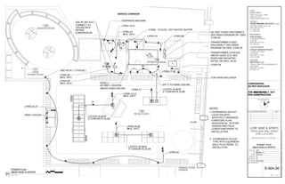 SERVICE CORRIDOR
102
DOMESTIC ROOM
104
OFFICE/STORAGE
100
RETAIL FLOOR
103
SERVICE
101
LARGE
FORMAT ROOM
T
J
S
LPWS-25,27
3/4" C TO HUNG CEILING
LPWS-31
LPWS-29
LPWS-24
LPWS-17-22
LPWS-23
LPWS-20LPWS-33
LPWS-19,21
CONN. TO ELEC. HOT WATER HEATER
19
AC UNIT. LOCATED
ABOVE HUNG CEILING
HVAC-1
NOTES:
1.5
SEE NOTE 1 (TYPICAL)
22
FOR PRINTER/COPIER
ESSPRESO MACHINE
3#10, 3/4"C.
30A-2P-250 VOLT
CONNECT TO
CEILING MTD.
REFRIG
COMPRESSOR
LPWS-28
3#12, 3/4"C.
LPWS-26
3#12, 3/4"C.
WINE COOLER
1.
2.
COORDINATE OUTLET
LOCATION WITH
ARCHITECT DRAWINGS
FURNITURE PLAN
AUDIO/VISUAL SYSTEM
VENDOR AND FIELD
CONDITIONS PRIOR TO
INSTALLATION.
COORDINATE OUTLET
TYPE WITH EQUIPMENT
MALE PLUG PRIOR TO
INSTALLTION.
TRANSFORMER LOCATED
ABOVE HUNG CLG. SEE
RISER AND MOUNTNG
DETAIL ON DWG. 05.00
TRANSFORMER FUSED
DISCONNECT SEE RISER
DIAGRAM ON DWG. E-005.00.
AC UNIT FUSED DISCONNECT
SEE RISER DIAGRAM ON DWG.
E-005.00.
LPWS-34,36
6#12, 3/4"C.
LOCATE IN NEW
3" CONCRETE SLAB
LPWS-13,15
13
15
6#12, 3/4"C.
LOCATE IN NEW
3" CONCRETE SLAB
LOCATE IN NEW
3" CONCRETE SLAB
PRIMARY STORE
SIGNAGE
(4)LM9
DRAWN BY:
FILENAME:
CHECKED BY:
PROJ. NUM:
ISSUED:
SET:
1402
BID SET
12.05.2014
LEVEL LL2 LL2370
UPPER LEVEL WALL STREET
180 VARICK STREET, SUITE 1316
NEW YORK, NY 10014
P: 212.627.0240
F: 212.627.0242
ANDRE KIKOSKI ARCHITECT, PLLC
ARCHITECT:
UPPER LEVEL WALL STREET
LEVEL LL2 LL2370
WORLD TRADE CENTER, NYC
HENRY MEER
CLIENT:
DOCUMENT:Y:3108ELEC11-07-14-BIDSET3108_E-002.DWGDATE:December4,2014TIME:10:17AM
SEAL & SIGNATURE:
SHEET OF
NO. REVISION/SUBMISSION DATE
LORE WINE & SPIRITS
SC
AK
171 MADISON AVENUE
SUITE 308
NEW YORK, NY 10016
(212) 532-5335
OPIE ATHWAL
MEP ENGINEER
N
PROJECT NORTH
ANDRE KIKOSKI ARCHITECT, PLLC. COPYRIGHT ©2014
CONFIDENTIAL
DO NOT DUPLICATE
137 EAST 25TH STREET
11TH FLOOR
NEW YORK, NY 10010
(212) 674-4488
COOLEY MONATO STUDIO
LIGHTING DESIGNER
7 WORLD TRADE CTR, 250 GREENWICH ST
37TH FLOOR
NEW YORK, NY 10007
(212) 822-1110
WESTFIELD, LLC
DEVELOPER
FOR QAD FILING
FOR CONSTRUCTION
CONFIDENTIAL
DO NOT DUPLICATE
FOR PRICING ONLY. NOT
FOR CONSTRUCTION
1402
100% CD SET
12.05.2014
E-004.00
3108_E-002
POWER PLAN
MEER WINE & SPIRITS
1' 2'0 4'
01 1/2"=1'-0"
POWER PLAN
MEER WINE & SPIRITS
4 10
 