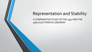 Representation and Stability
A COMPARATIVE STUDY OFTHE 1957 ANDTHE
1960 ELECTIONS IN LEBANON
 