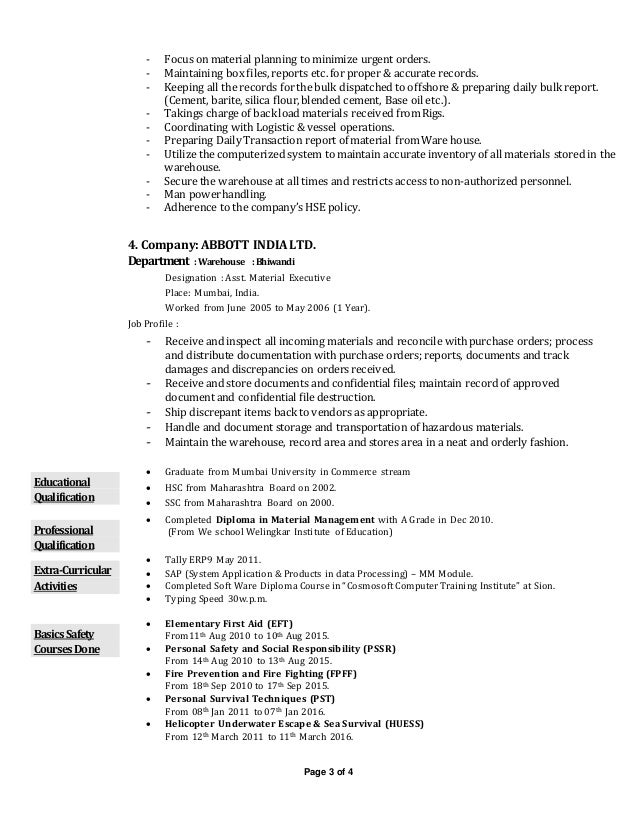 storekeeper resume samples