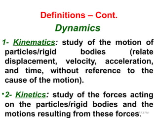 Comprehensive Engineering Mechanics: Dynamics and Particle Kinematics | PPT