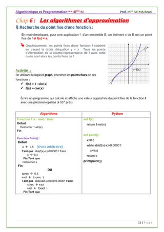 Ensemble Approximation 4SI-Algo-2025 manuel et resumé de programmation | DOCX