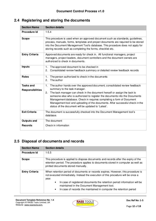 documents control process process documentation template
