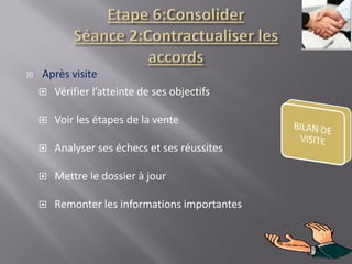  Après visite
 Vérifier l’atteinte de ses objectifs
 Voir les étapes de la vente
 Analyser ses échecs et ses réussites
 Mettre le dossier à jour
 Remonter les informations importantes
49
 