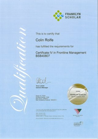 Certificate IV in Front Line Management - Colin Rolfe