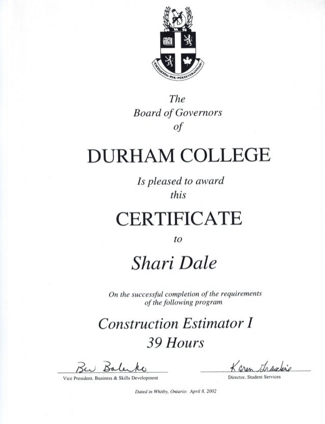 durham college constrcution estimator 2002 college estimator
