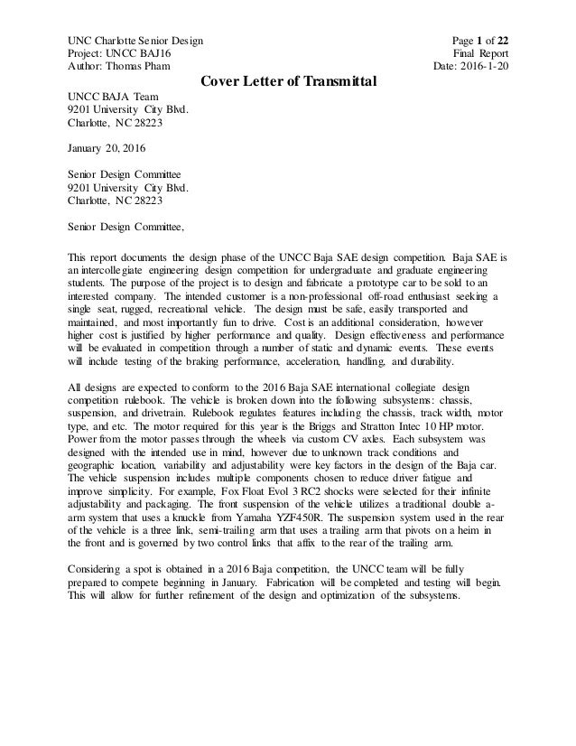 final design package cover letter unc