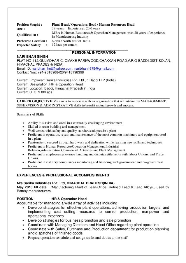 cv for plant head nbs monster resume upload