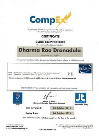 Dharma Rao Dronadula CompEx Cert 2016