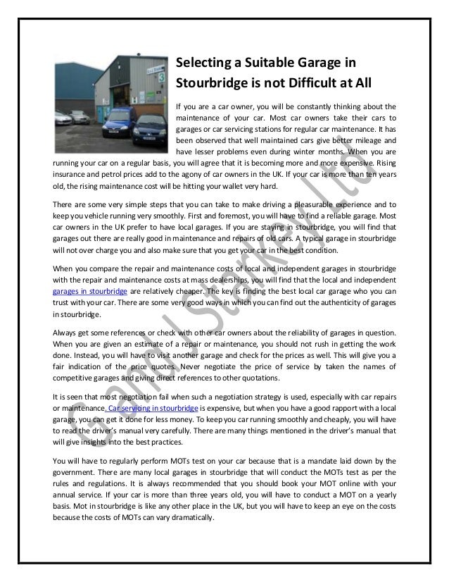 76 Selecting A Suitable Garage In Stourbridge Is Not Difficult At All