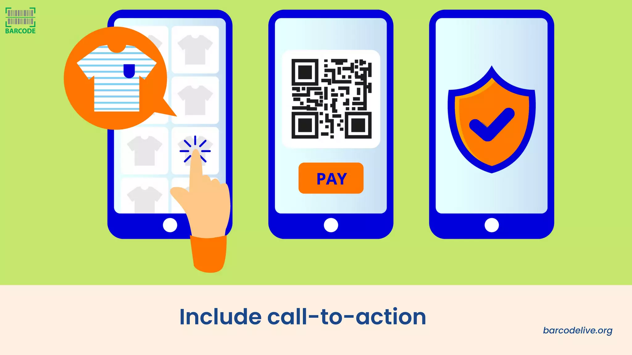 Include call-to-action barcodelive.org
 