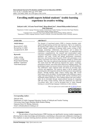 Unveiling multi-aspects behind students’ Arabic learning experience in ...