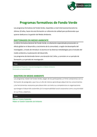 Programas formativos Fondo Verde