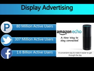 A convenient way to make it easier to get
through the day
307 Million Active Users
1.6 Billion Active Users
Display Advertising
A New Way to
stay connected
80 Million Active Users
 