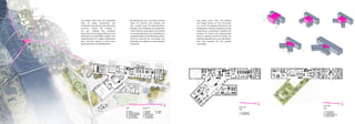 UP
UP
UP
DN
REF.
REF.
DN
DN
DN
REF.REF.
UP
1
7
3
2
D
6
C
20 100
N
E
4
5
Site
A. park
B. amphitheater
C. urban garden
D. art display
E. aquaculture
Site
1. incubator
2. residential
Floor 02
Floor 03
Site
1. incubator
2. residential
3. administration
4. Tech shop
Floor 01
1. lecture
2. gallery
3. tech shop
4. incubator
5. residential
6. retail
7. cafe
20 50
N
20 50
N
W
illametteriver
1
1
1 1 1 4 32 22
A
B
This design stems from the immediate
need for public involvement and
contribution towards an environmentally
conscious culture. By creating a
net zero building that combines
researchers and young practitioners and
businesses of sustainability together, the
implementation of a highly collaborative
space becomes pivotal to foster these
passionate ideas and developments.
By treating the core as not only a private
space for research and business but
also a public space for demonstrations,
learning and socializing, the integration
of the external community to the internal
community generates and contributes to
anopportunistic,forwardthinkingculture.
Only by involving the community and
spreading the appeal for environmental
awareness,
may action ensue. Thus, this building
and design focuses on the community
as a source for program placement and
building form. By also integrating energy
performance, construction methods and
analyses of climate and environmental
factors as primary sources for design, the
building ultimately acts as an educational
tool and example for the greater
community.
 