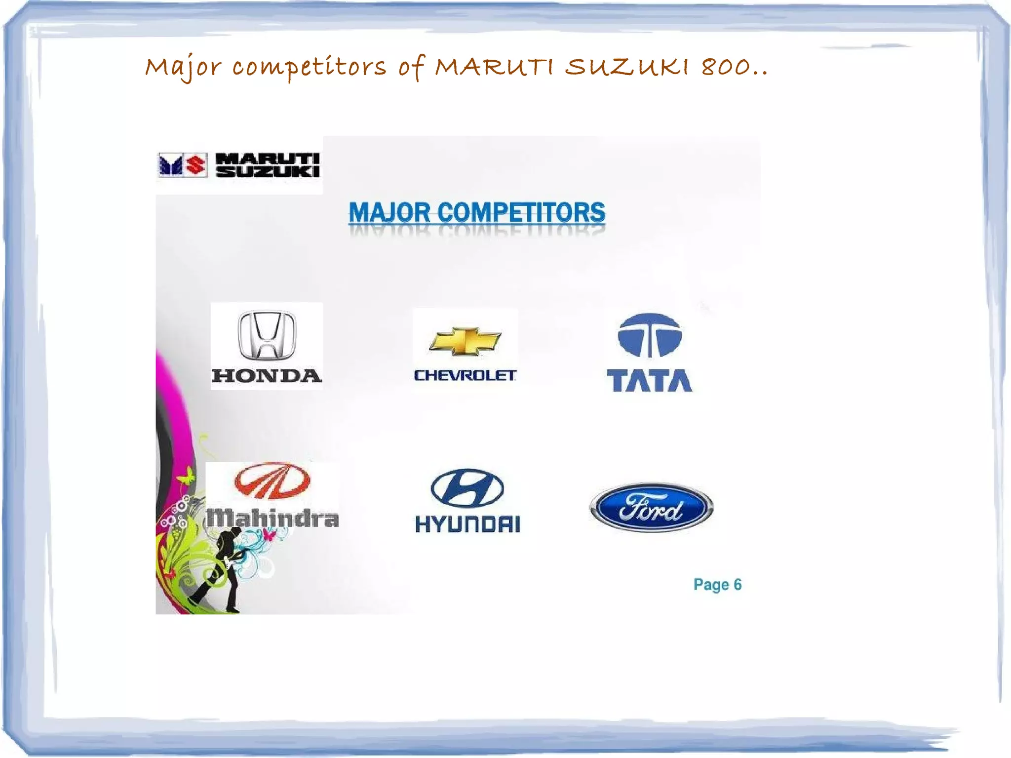 Major competitors of MARUTI SUZUKI 800..
 