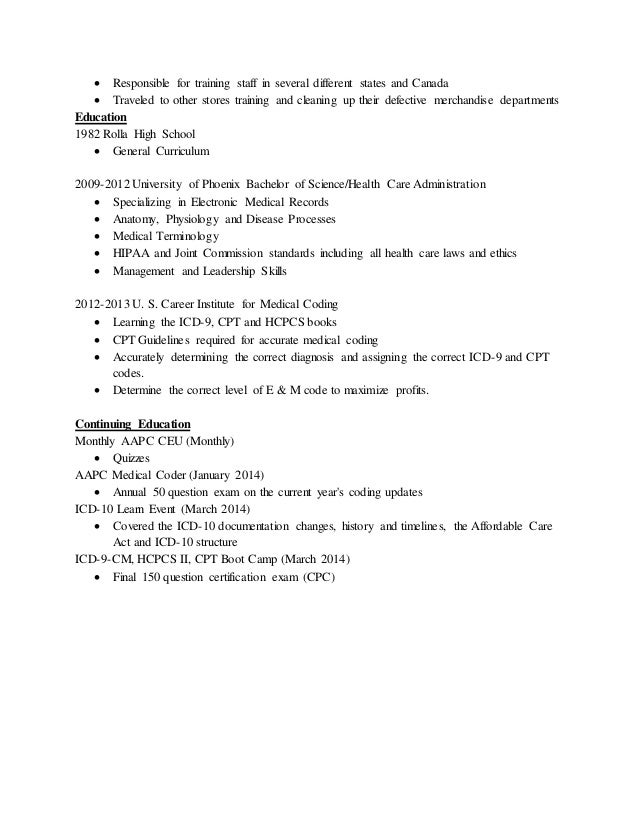 medical coding resume certified coder resume