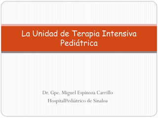 La Unidad de Terapia Intensiva
Pediátrica
Dr. Gpe. Miguel Espinoza Carrillo
HospitalPediátrico de Sinaloa
 