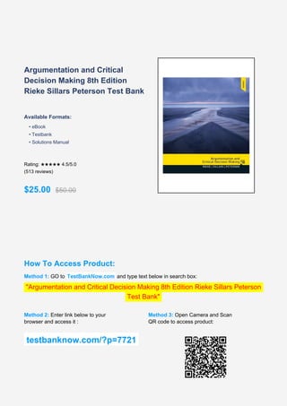 Comprehensive Guide to Argumentation and Critical Decision Making, 8th ...