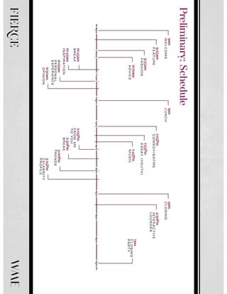 FIERCE
9am10am11am12pm1pm2pm3pm4pm5pm6pm7pm
9am
WELCOME
1pm
LUNCH
4pm
CLOSING
9:25am
FEATURE
1:05Pm
COMEDY/SATIRE
4:30Pm
INTERACTIVE
LOUNGES
9:55am
FASHION
1:25Pm
ESSAY(YOUTH)
10:10am
ADVICE
7pm
CLOSING
PARTY
1:45Pm
MUSIC
10:45am
BREAK
2:05Pm
FROMME
TOYOU
10:45am
INSPIRATION
2:30Pm
BREAK
11:05am
PERSONAL
EXPERIENCE
3:00Pm
TRENDS
11:30am
OPINION
3:25Pm
CELEBRITY
PROFILE
Preliminary:Schedule
 