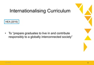 Internationalising Curriculum
• To “prepare graduates to live in and contribute
responsibly to a globally interconnected society”
15.9.2016 5
HEA (2016)
 